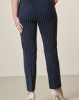 Blue Pinstriped Trousers With Milanese Stitch And Cotton Blend