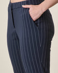 Blue Pinstriped Trousers With Milanese Stitch And Cotton Blend