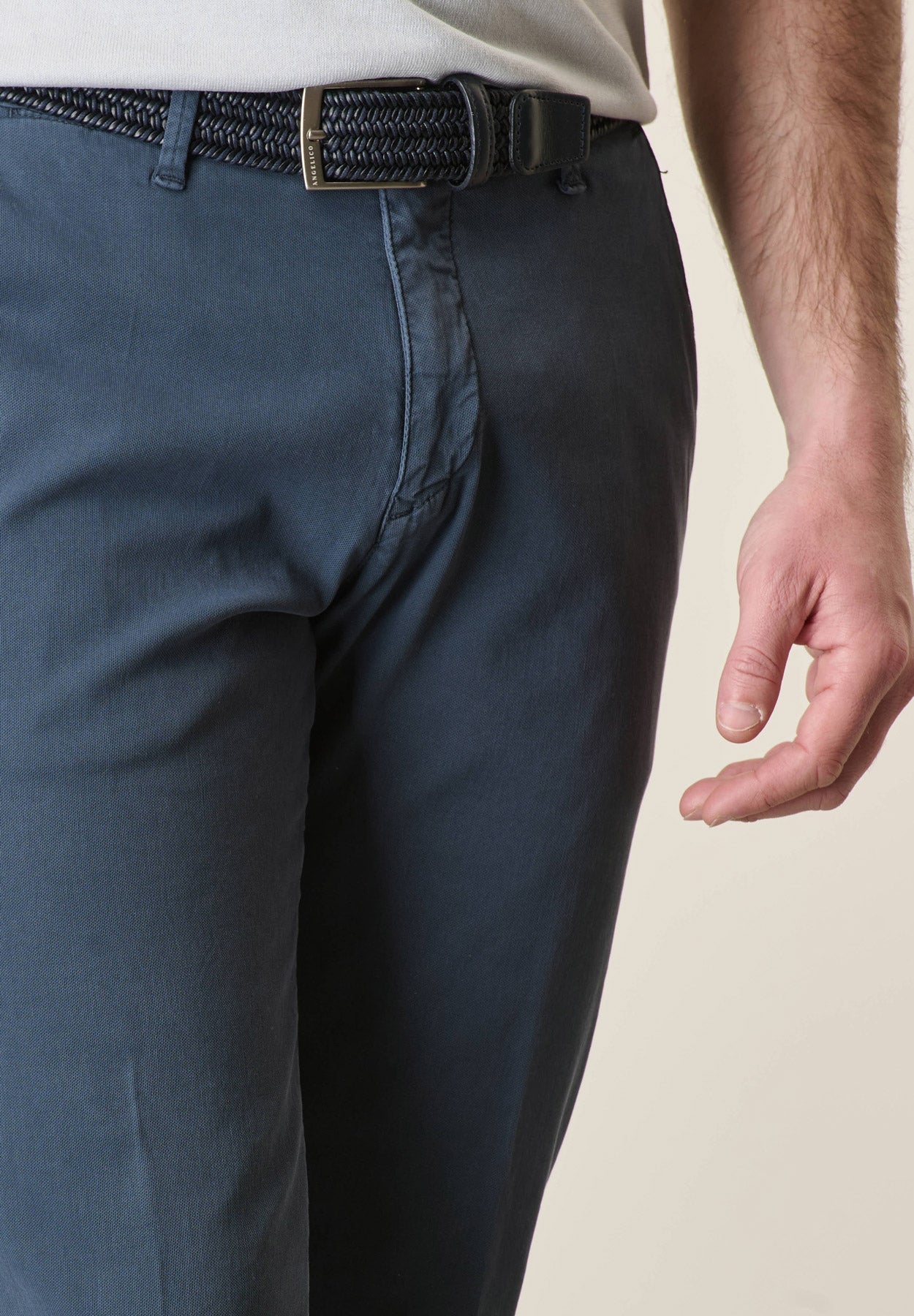 Slim-Fit Stretch Tencel Cotton Blue Trousers