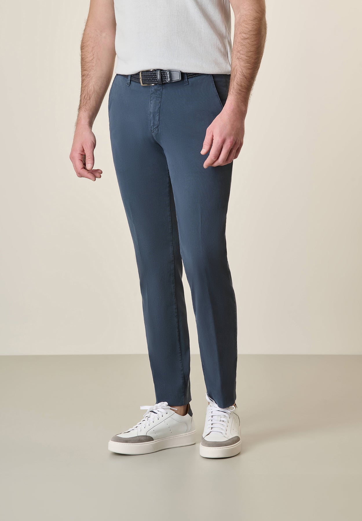 Slim-Fit Stretch Tencel Cotton Blue Trousers