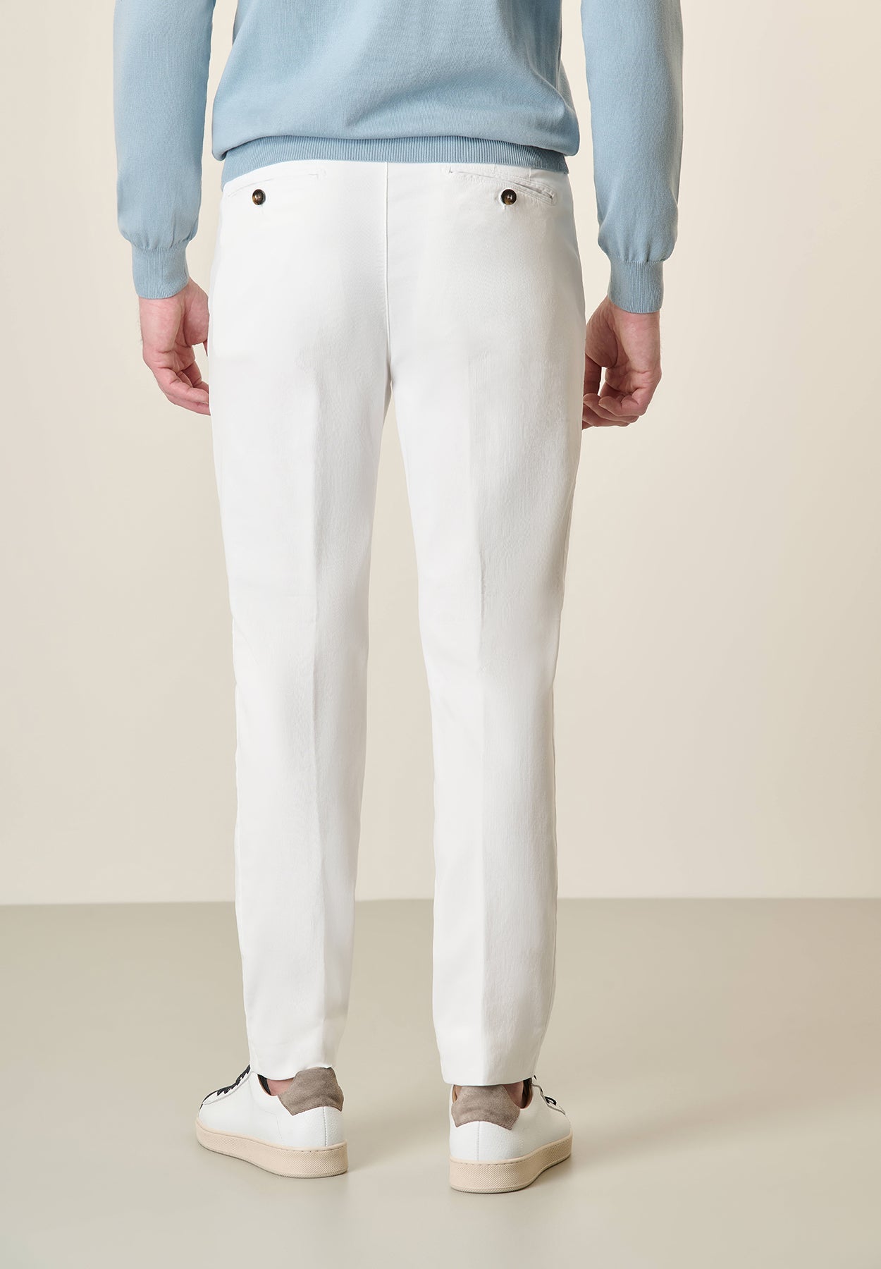 Slim-Fit White Stretch Tencel Cotton Trousers