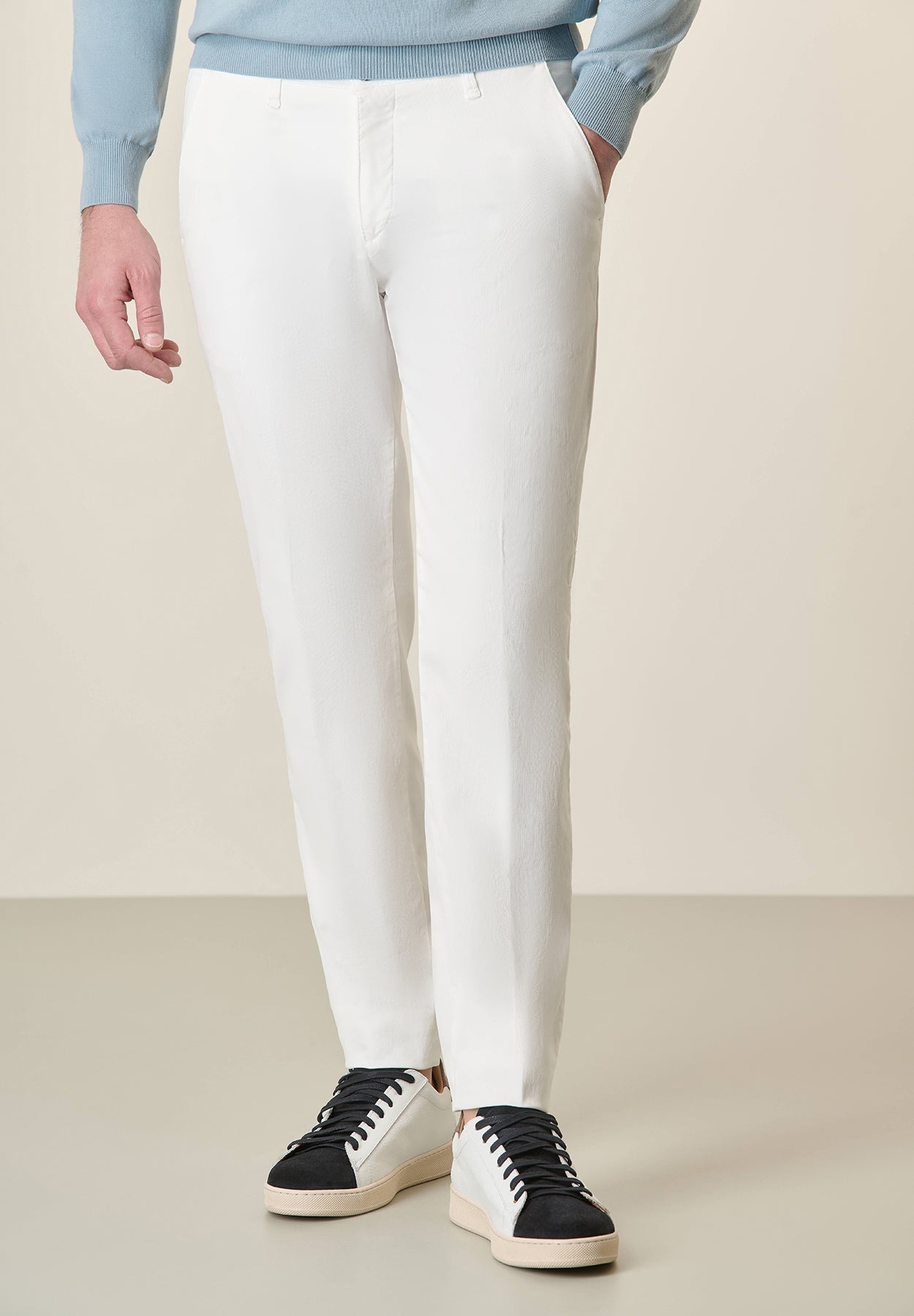 Slim-Fit White Stretch Tencel Cotton Trousers