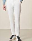 Slim-Fit White Stretch Tencel Cotton Trousers