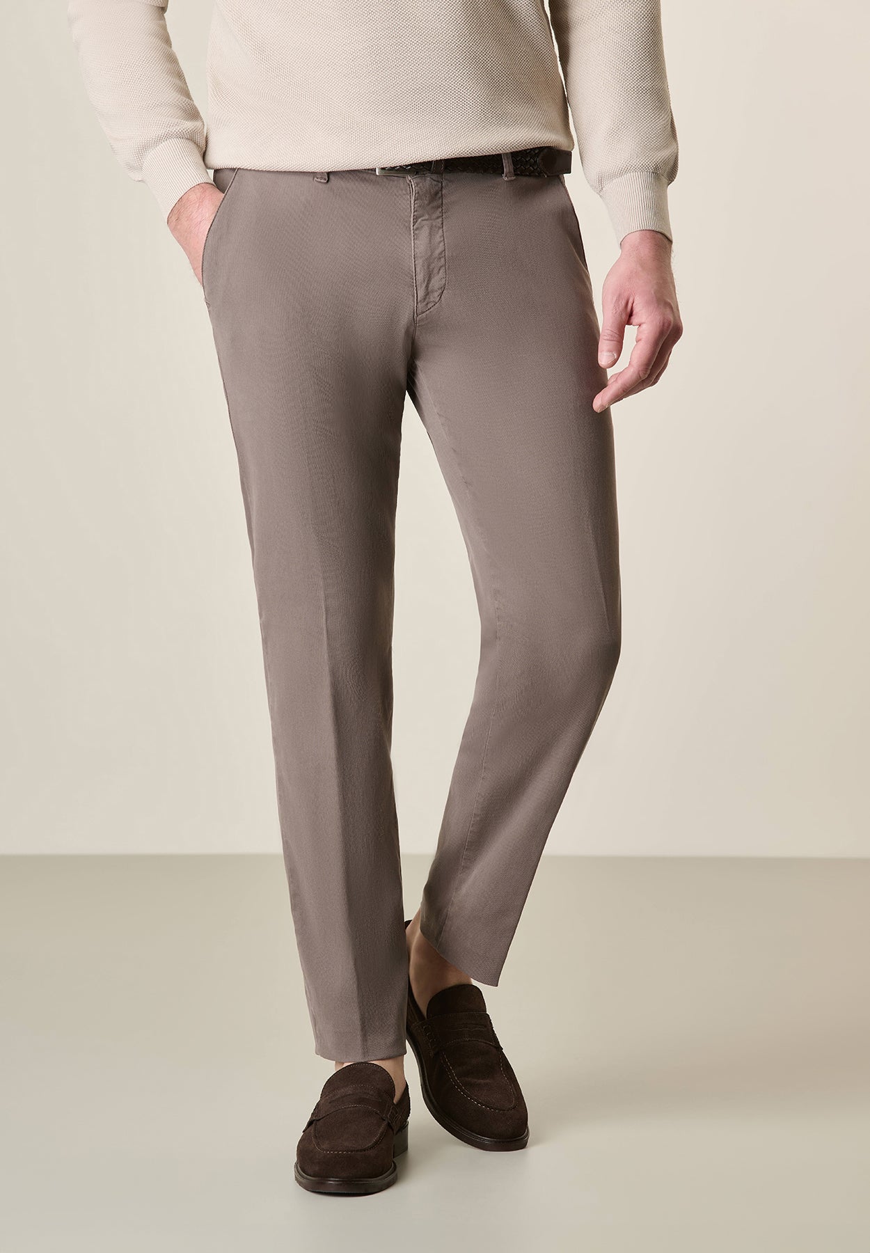 Brown Slim-Fit Stretch Tencel Cotton Trousers
