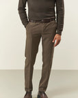 Brown stretch cotton slim fit trousers