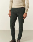 Green stretch cotton slim fit trousers