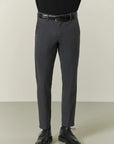 Slim-fit stretch cotton herringbone grey trousers