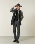 Slim-fit stretch cotton herringbone grey trousers