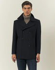 Blue double-breasted wool blend peacoat