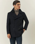 Blue double-breasted wool blend peacoat