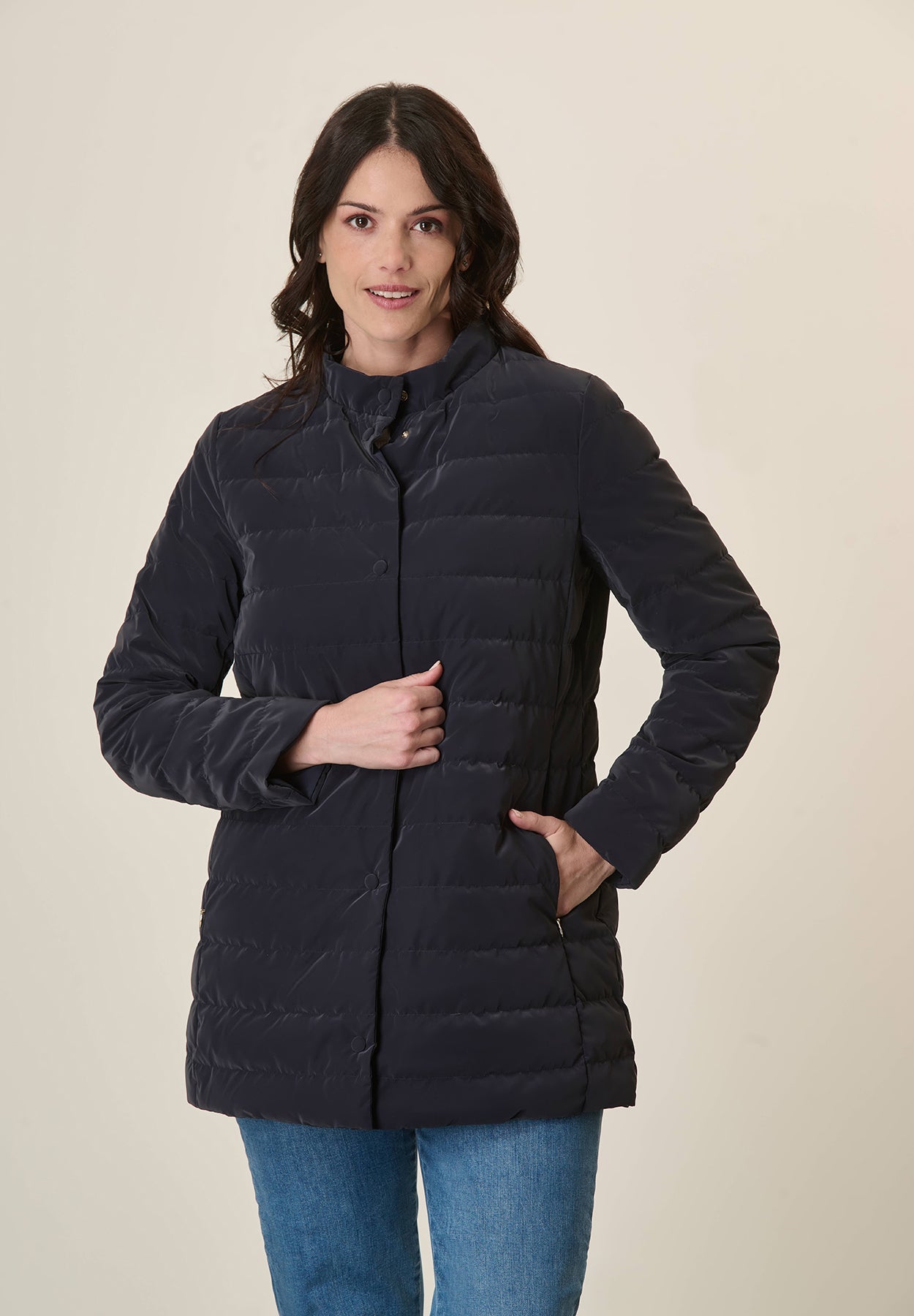 Reversible Mid-Length Blue Down Jacket