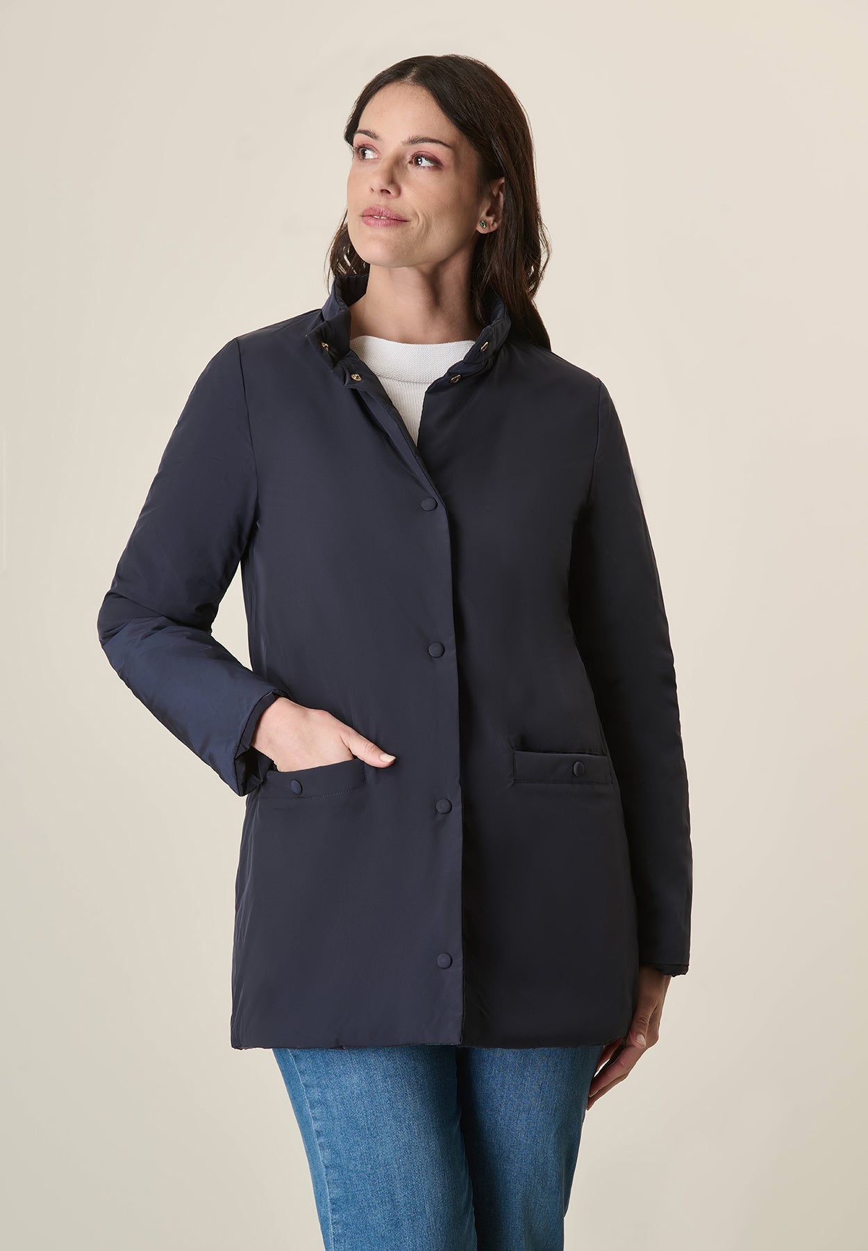 Reversible Mid-Length Blue Down Jacket