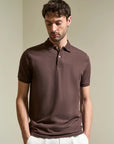 Dark brown polo shirt in slub cotton pique