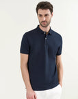 Blue slub cotton piquet polo shirt