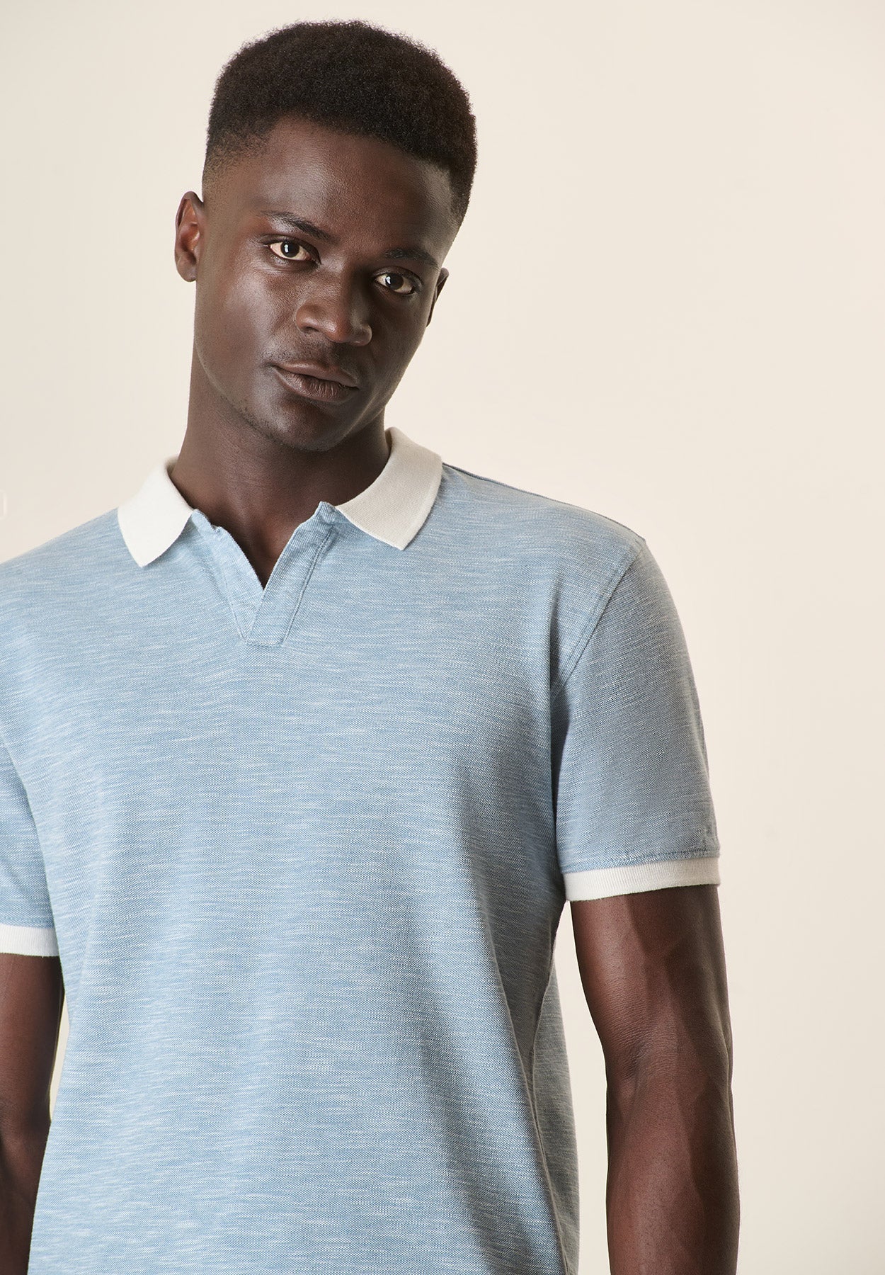 Light Blue Cotton Slub Derby Polo Shirt