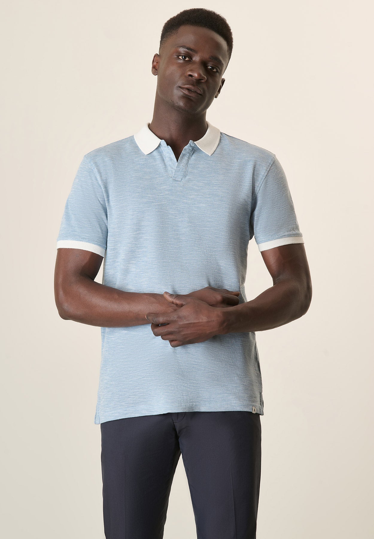 Light Blue Cotton Slub Derby Polo Shirt