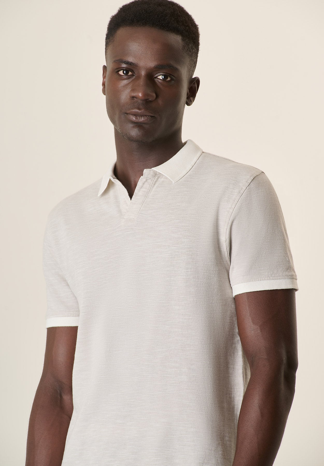 Beige Cotton Slub Derby Polo Shirt