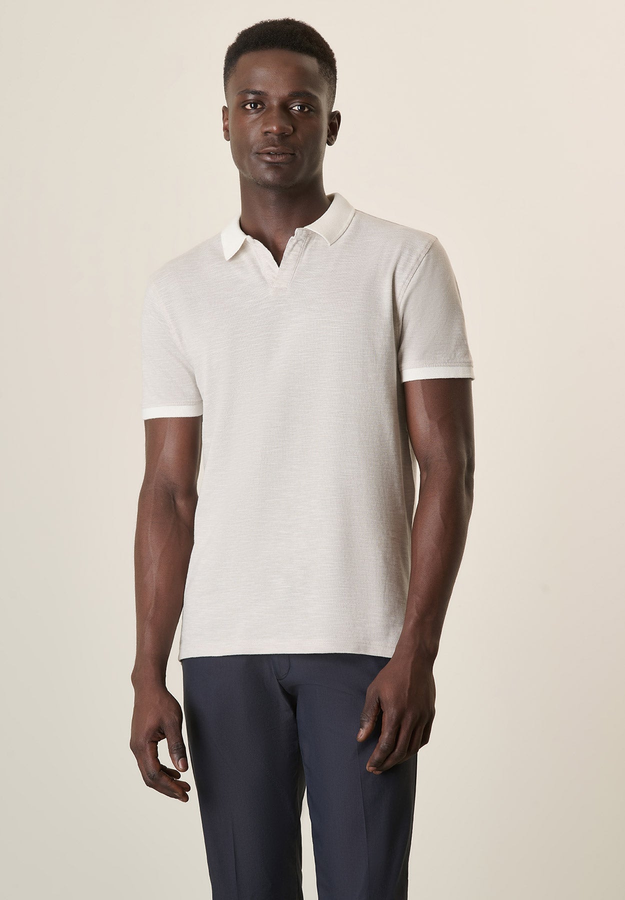 Beige Cotton Slub Derby Polo Shirt