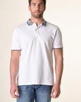 Polo bianca cotone colletto jacquard-Angelico