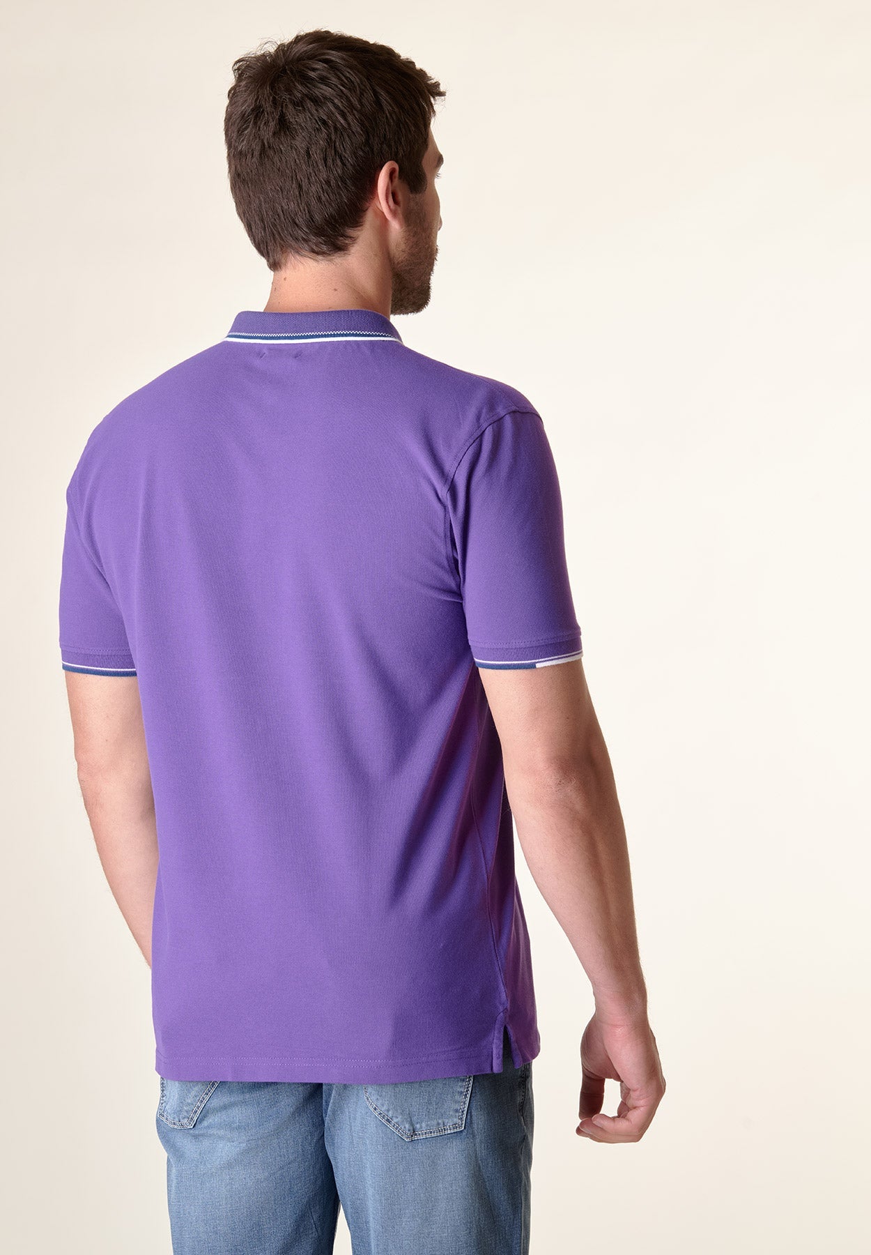 Polo viola cotone colletto jacquard-Angelico
