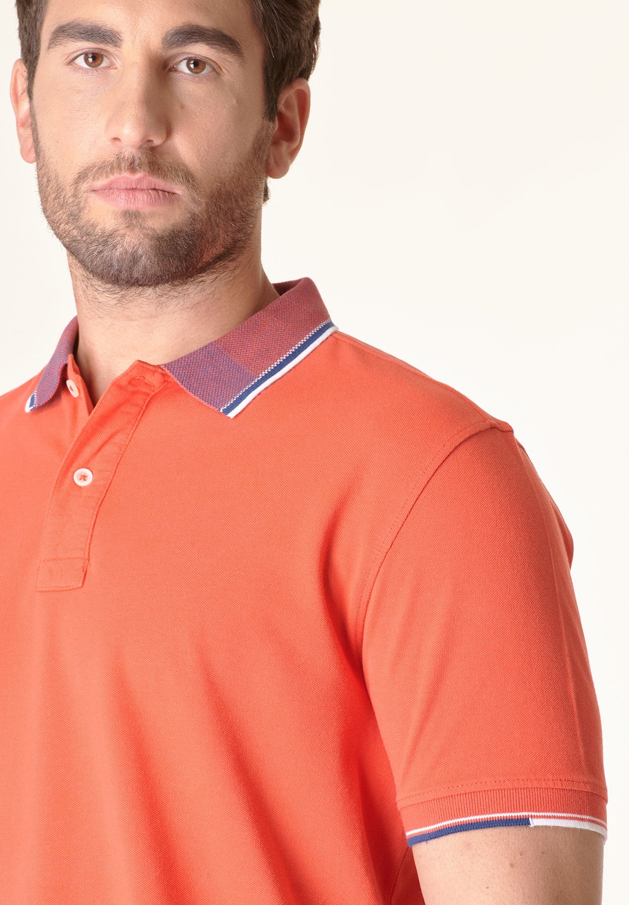 Polo arancione cotone colletto jacquard-Angelico