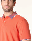 Polo arancione cotone colletto jacquard-Angelico