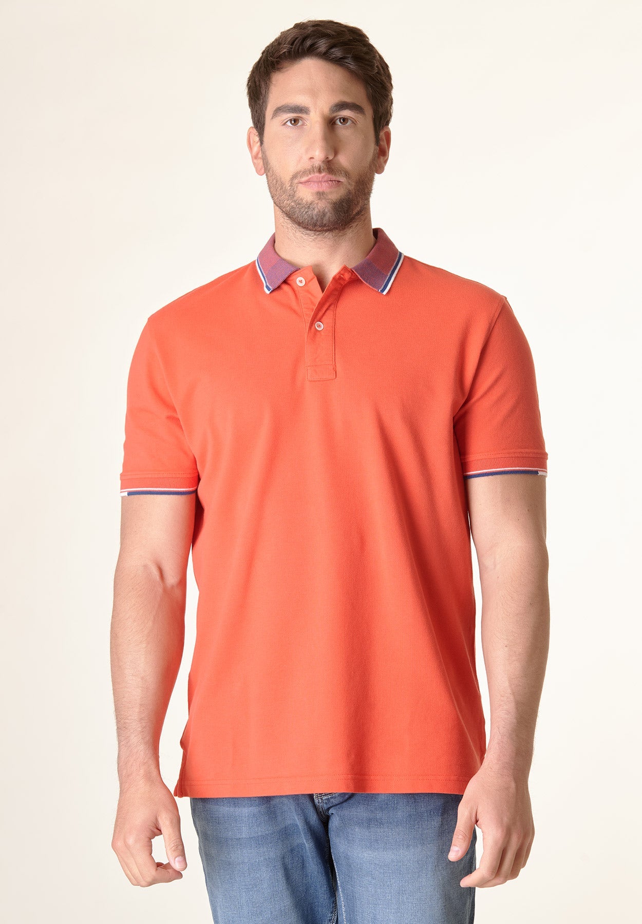 Polo arancione cotone colletto jacquard-Angelico