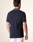 Polo blu cotone colletto jacquard-Angelico