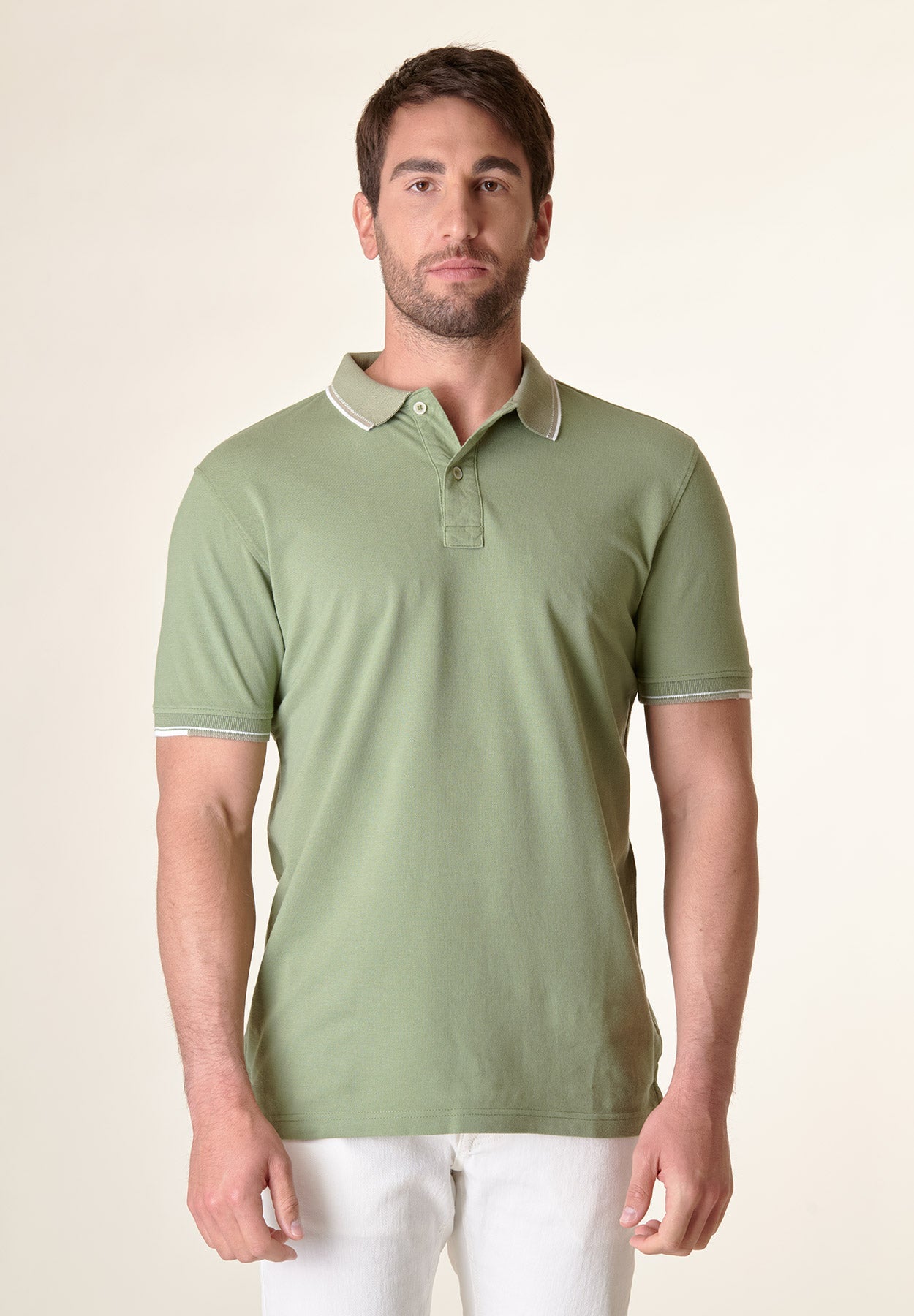 Polo verde cotone colletto jacquard-Angelico