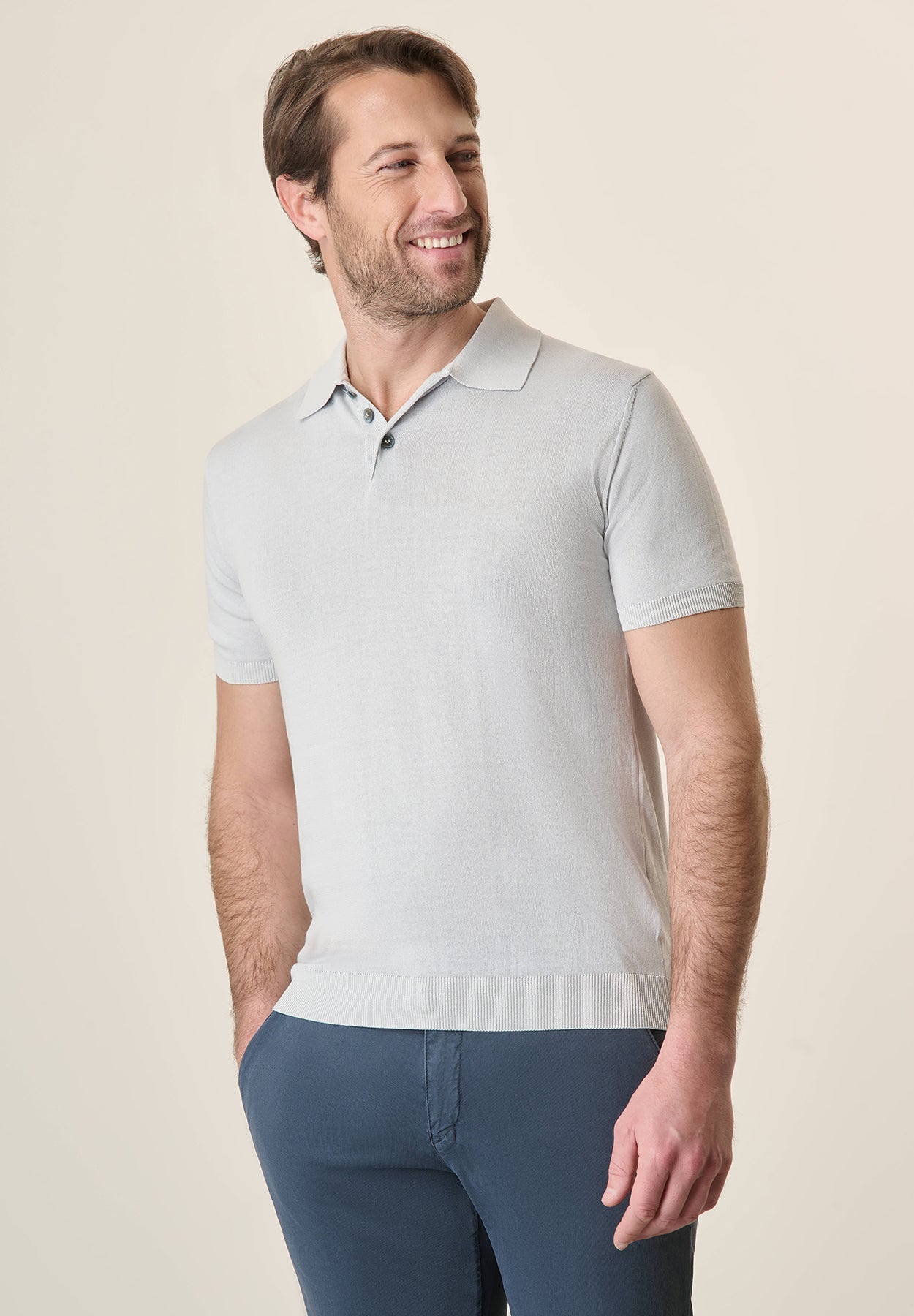 Cotton Knit Marble Polo Shirt