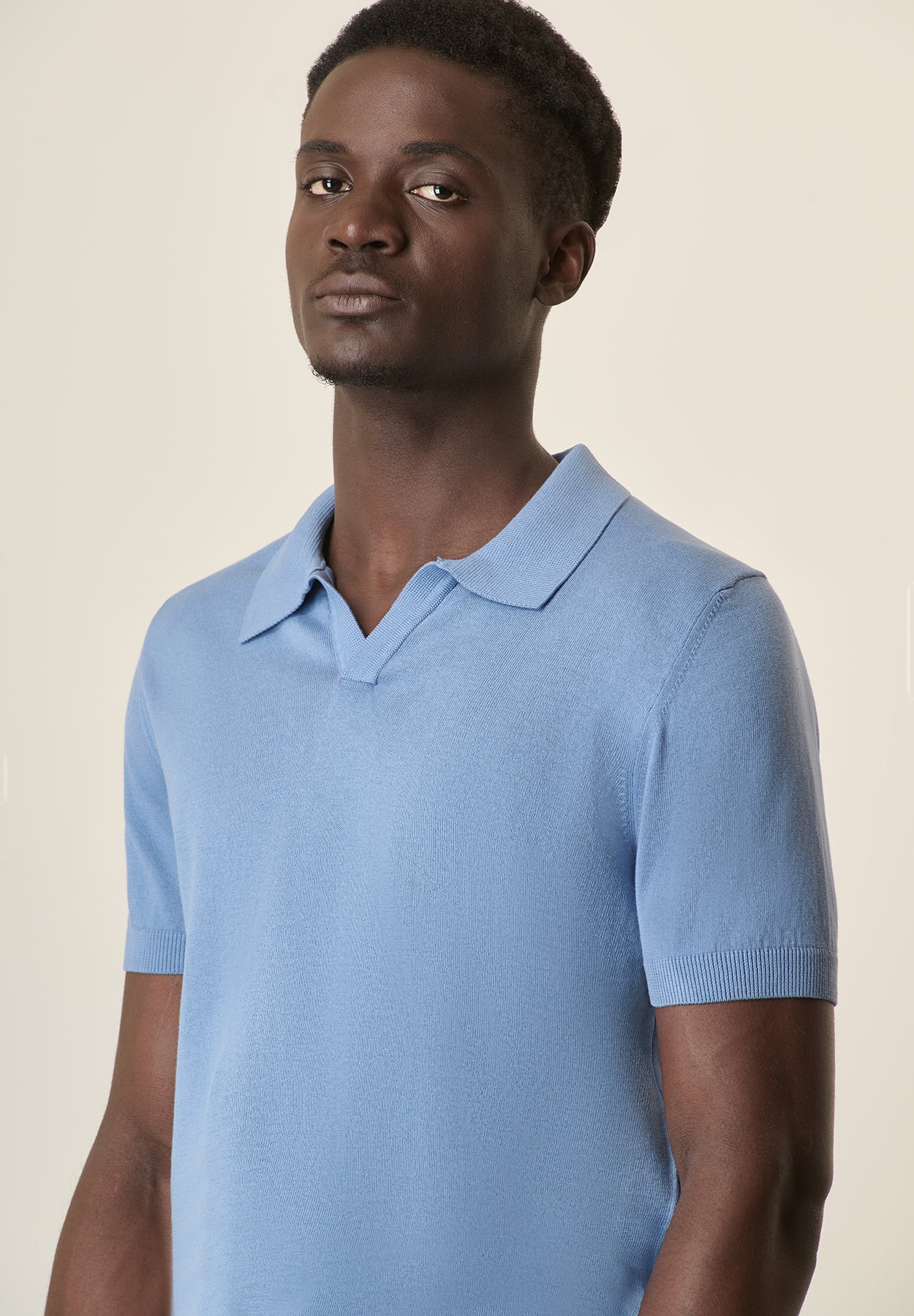 Light Blue Tricot Cotton Derby Polo Shirt