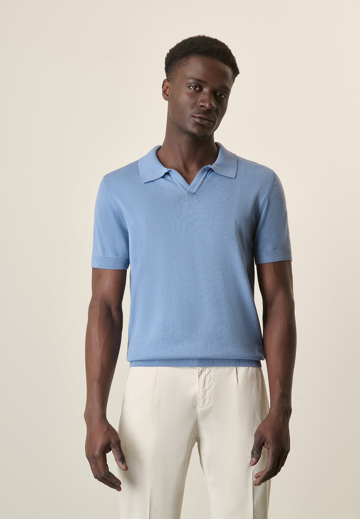 Light Blue Tricot Cotton Derby Polo Shirt