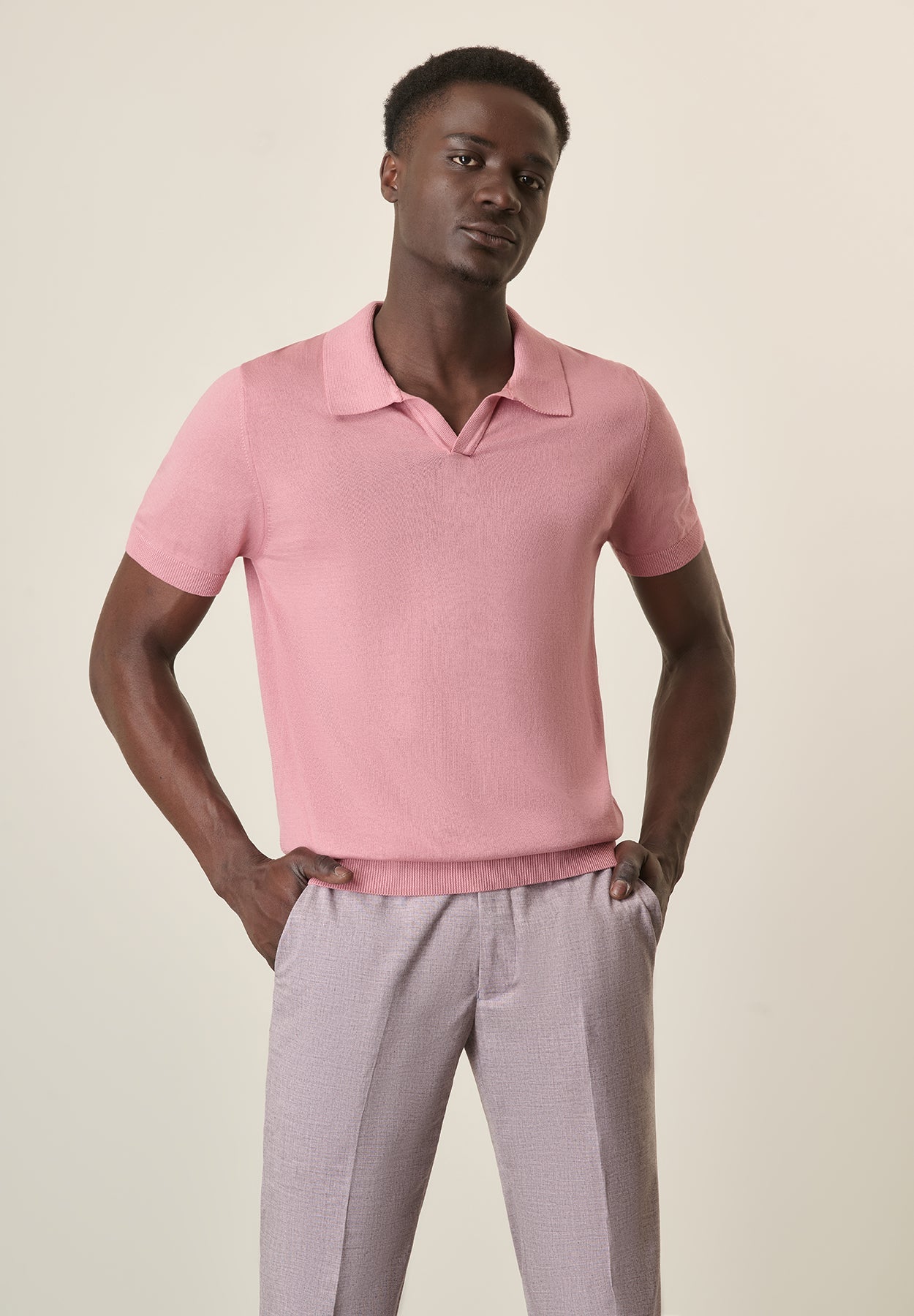 Pink Tricot Cotton Derby Polo Shirt
