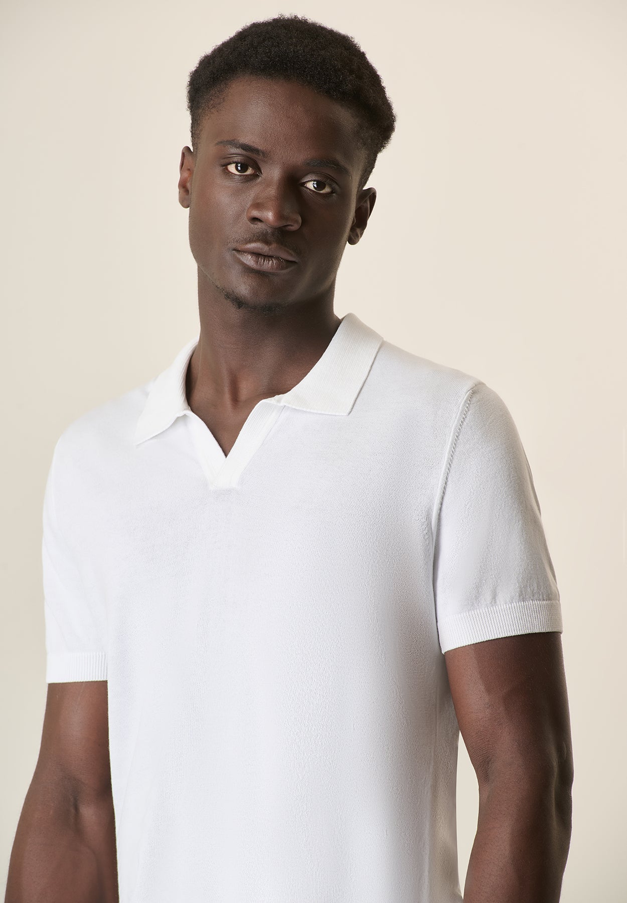 White Tricot Cotton Derby Polo Shirt