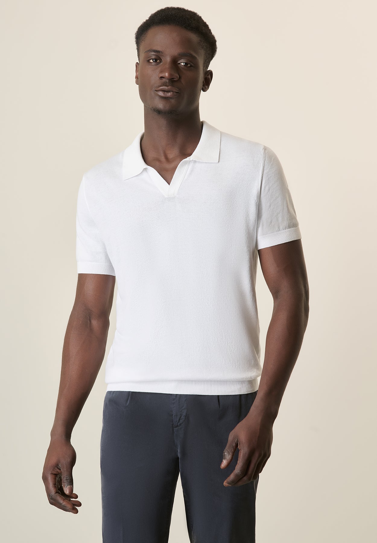 White Tricot Cotton Derby Polo Shirt