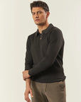 Brown polo shirt with acid-etched effect wool