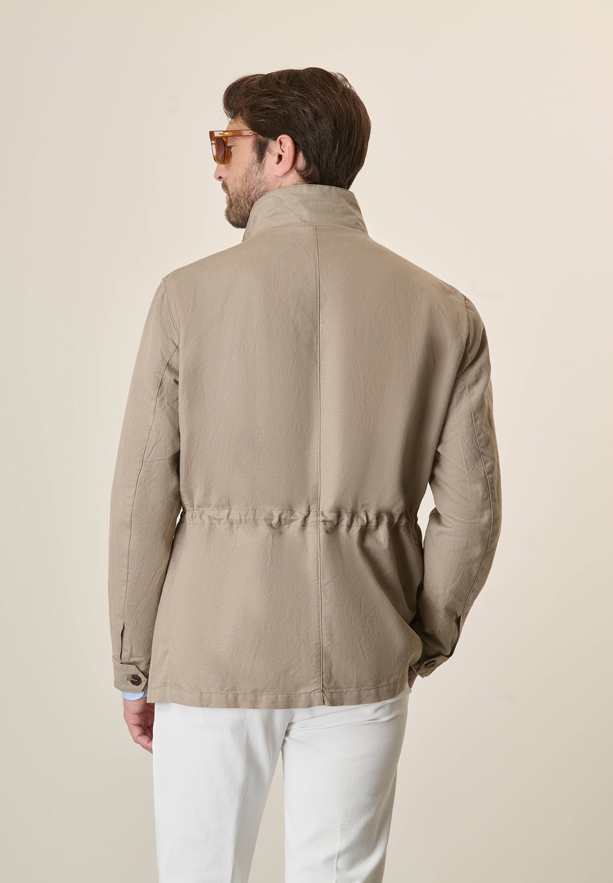 Beige Linen And Cotton Safari Jacket