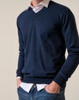 Blue cotton V-neck