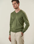 Green cotton V-neck