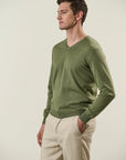 Green cotton V-neck