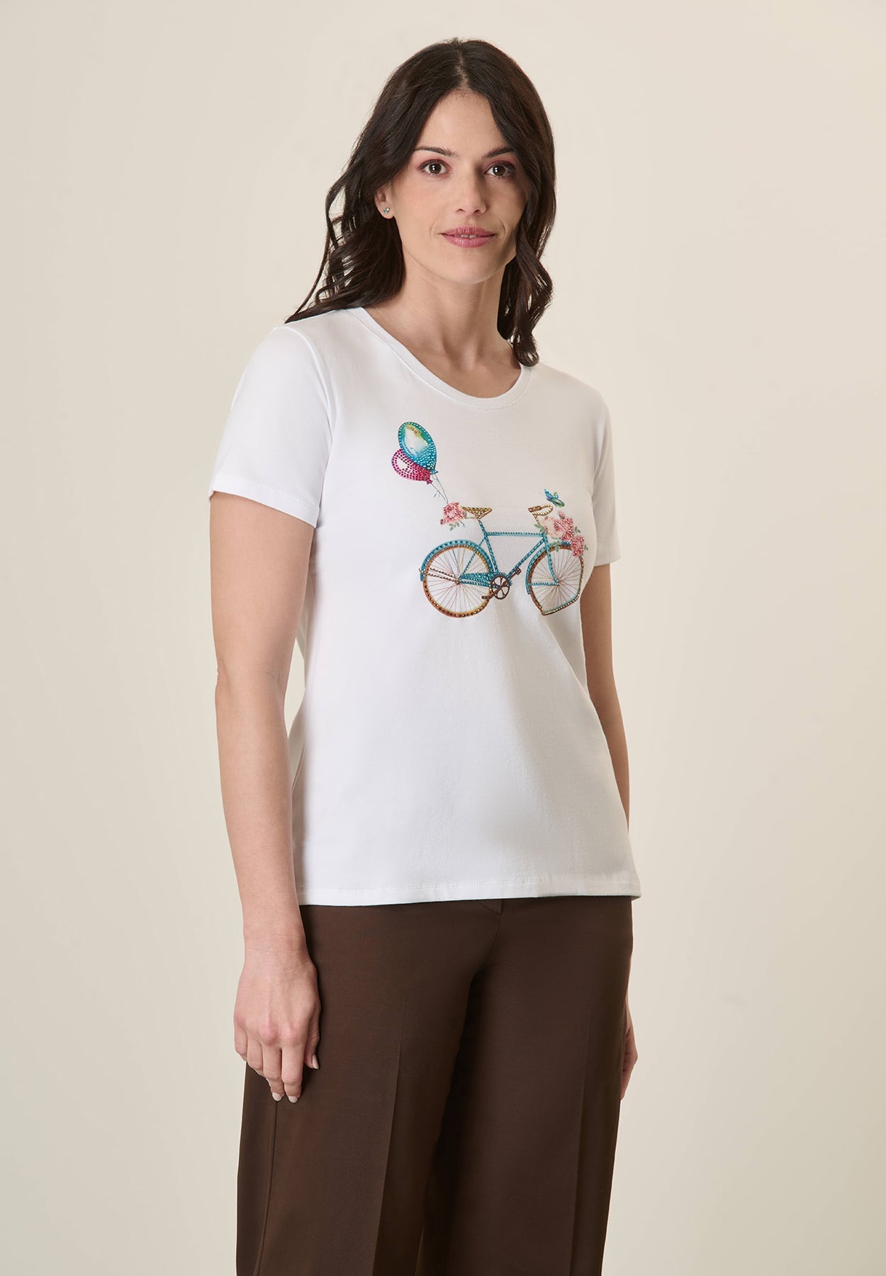 White Stretch Cotton Bike Print T-Shirt