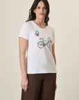 White Stretch Cotton Bike Print T-Shirt