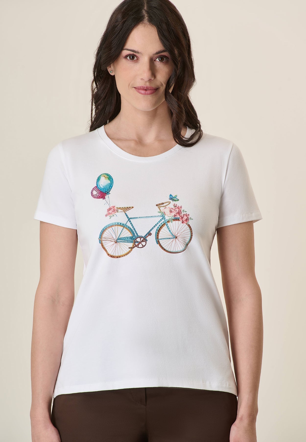 White Stretch Cotton Bike Print T-Shirt