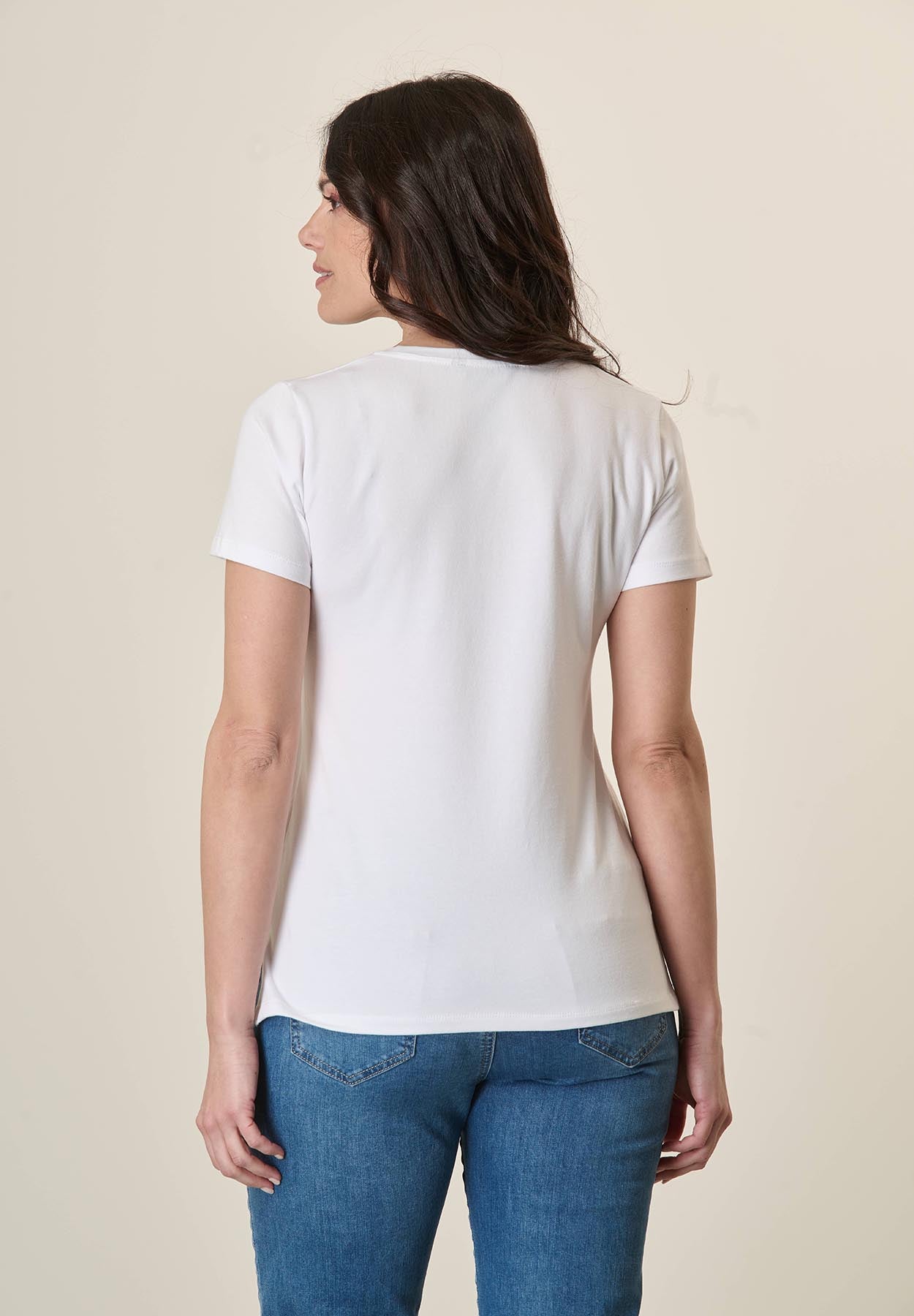 White T-Shirt With Machine Print And Stretch Cotton