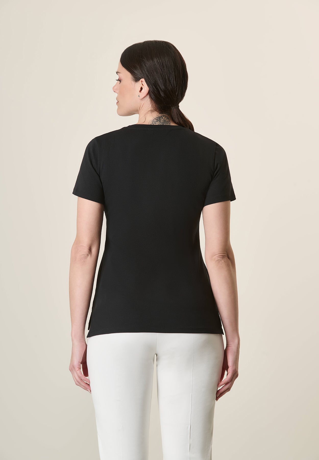 Black T-Shirt With Gold Studs In Stretch Cotton
