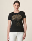 Black T-Shirt With Gold Studs In Stretch Cotton