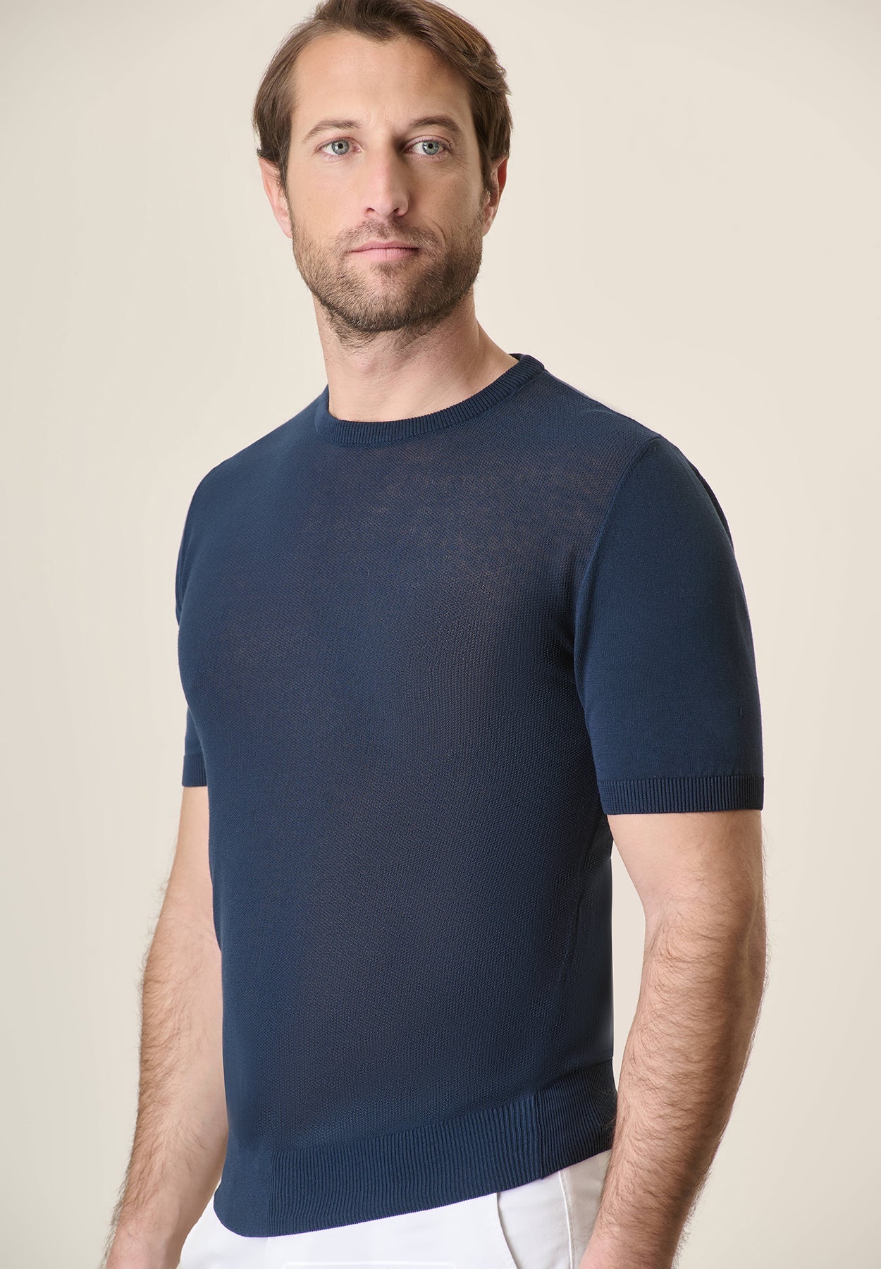 Blue Rice Grain Cotton Crepe T-Shirt