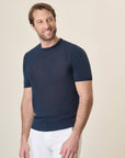 Blue Rice Grain Cotton Crepe T-Shirt