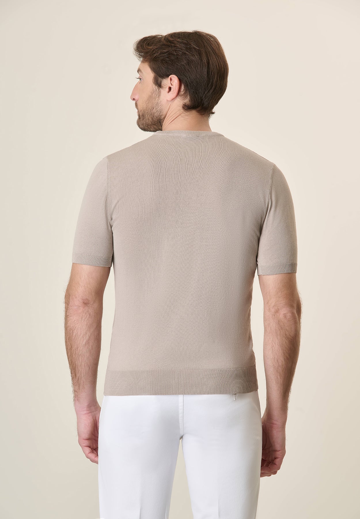 Beige Rice Grain Crepe Cotton T-Shirt