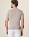 Beige Rice Grain Crepe Cotton T-Shirt